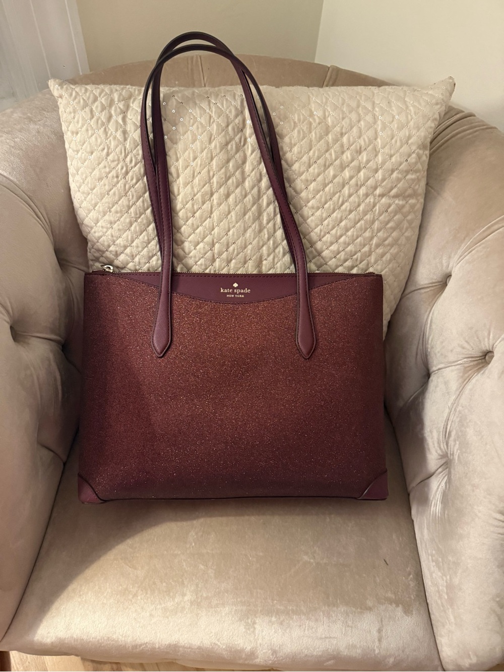 kate spade Glitter Tote in Deep Burgundy